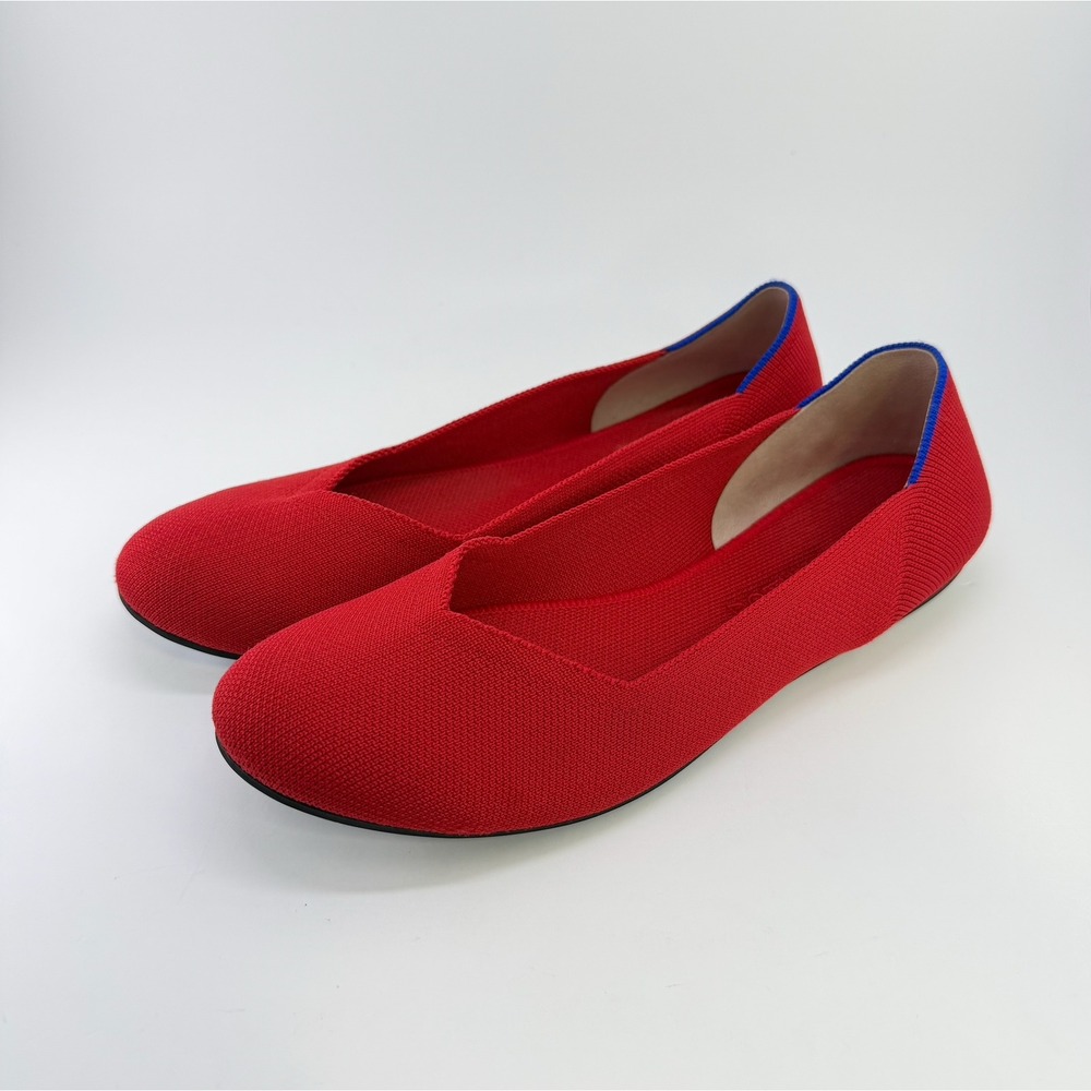 Rothy's The Flat Bright Red Blue Trim Womens 10 Knit Washable Ballet Shoes